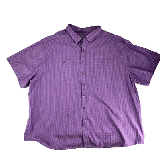 Synergy Mens Size 4XL Short Sleeve Button-Up Collared Shirt in Purple Check - Picture 6 of 6